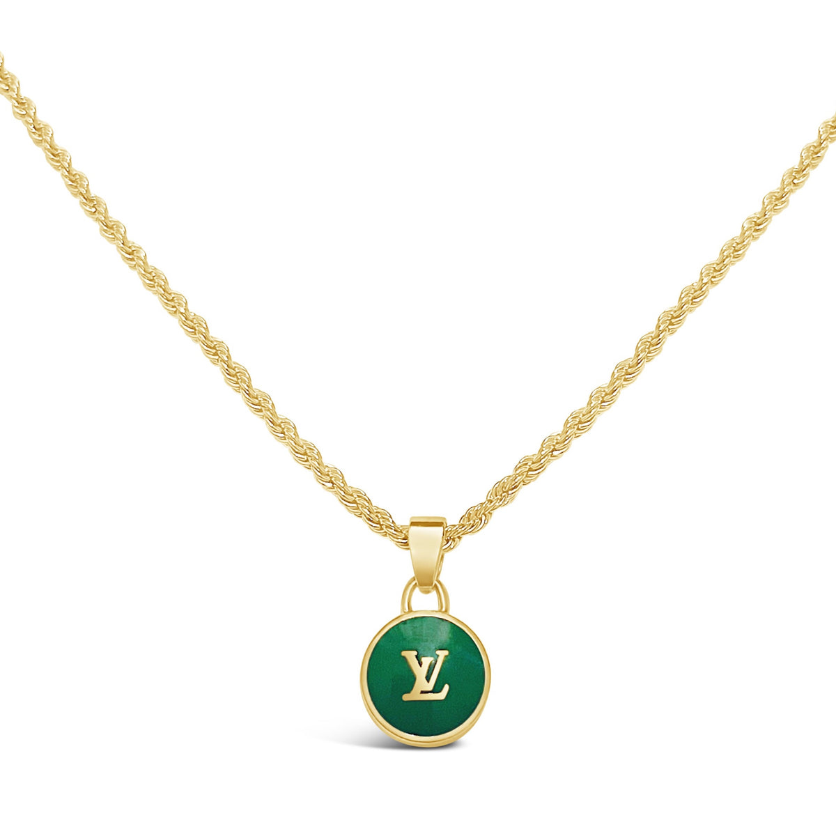 Authentic Louis Vuitton Green Charm LV Gold Logo on Rope Chain – Luv  Authentic Designers