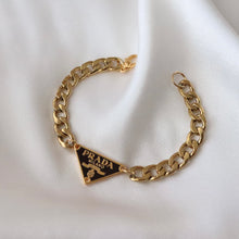 Load image into Gallery viewer, Rework Vintage Brown and Gold Prada Emblem on Necklace or Bracelet