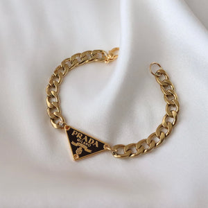 Rework Vintage Brown and Gold Prada Emblem on Necklace or Bracelet