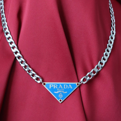 Rework Vintage Prada Blue Triangle Necklace