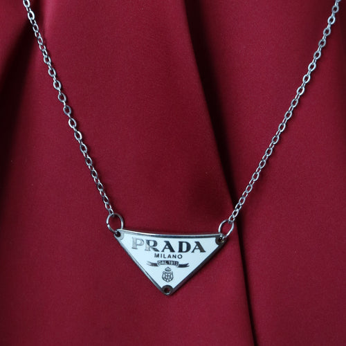 Rework Vintage White Prada Triangle Necklace
