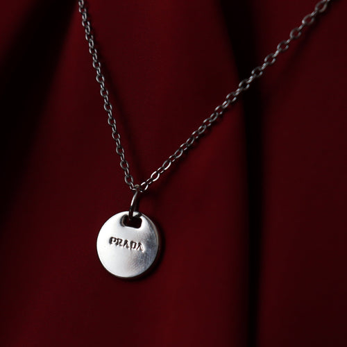Rework Vintage Prada Silver Tag Necklace