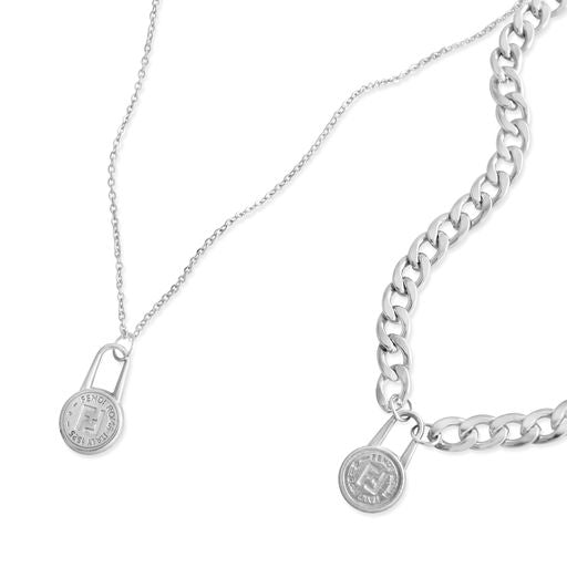 Rework Vintage Silver Fendi Zipper Pull on Necklace