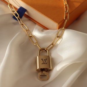 Louis Vuitton Engraved Polished Lock & Key Vintage Repurposed Necklace —  sororité.
