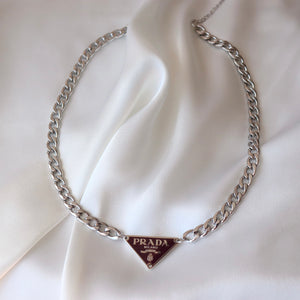 Rework Vintage Purple Prada Emblem on Necklace
