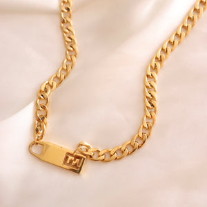 Rework Vintage Gold Fendi Zipper Pull on Necklace
