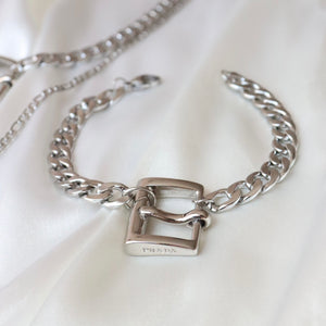 Rework Vintage Silver Prada Buckle on Necklace or Bracelet