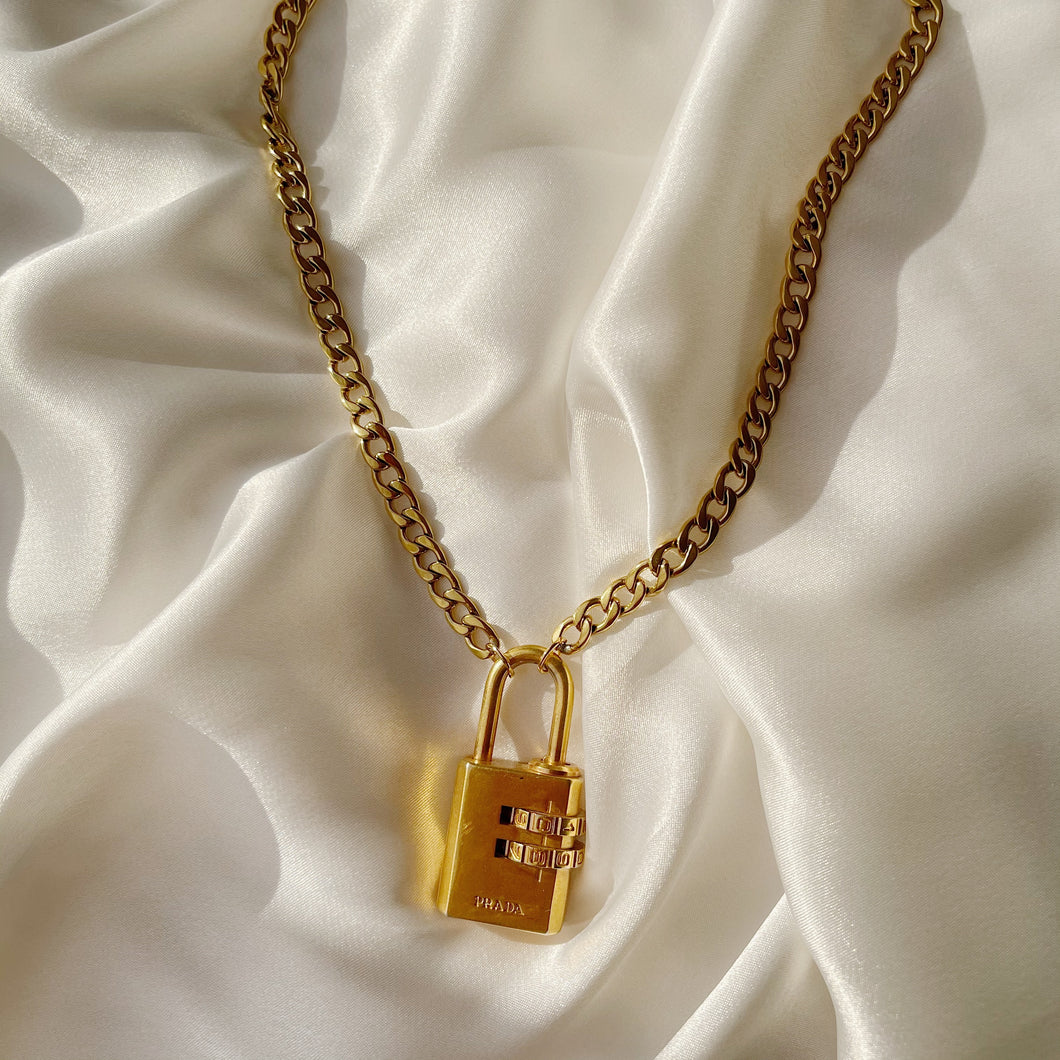 Rework Vintage Gold Prada Combination Lock on Necklace