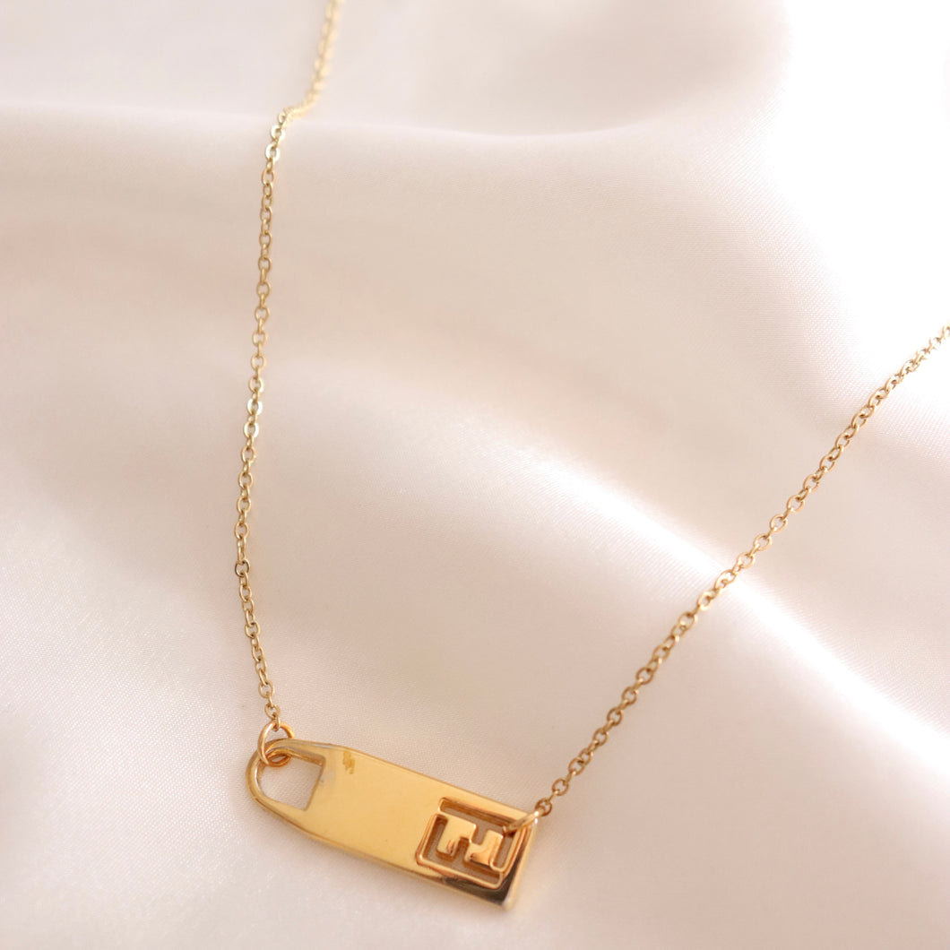Rework Vintage Gold Fendi Zipper Pull on Necklace