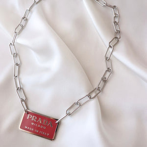 Rework Vintage Pink Prada Emblem on Necklace