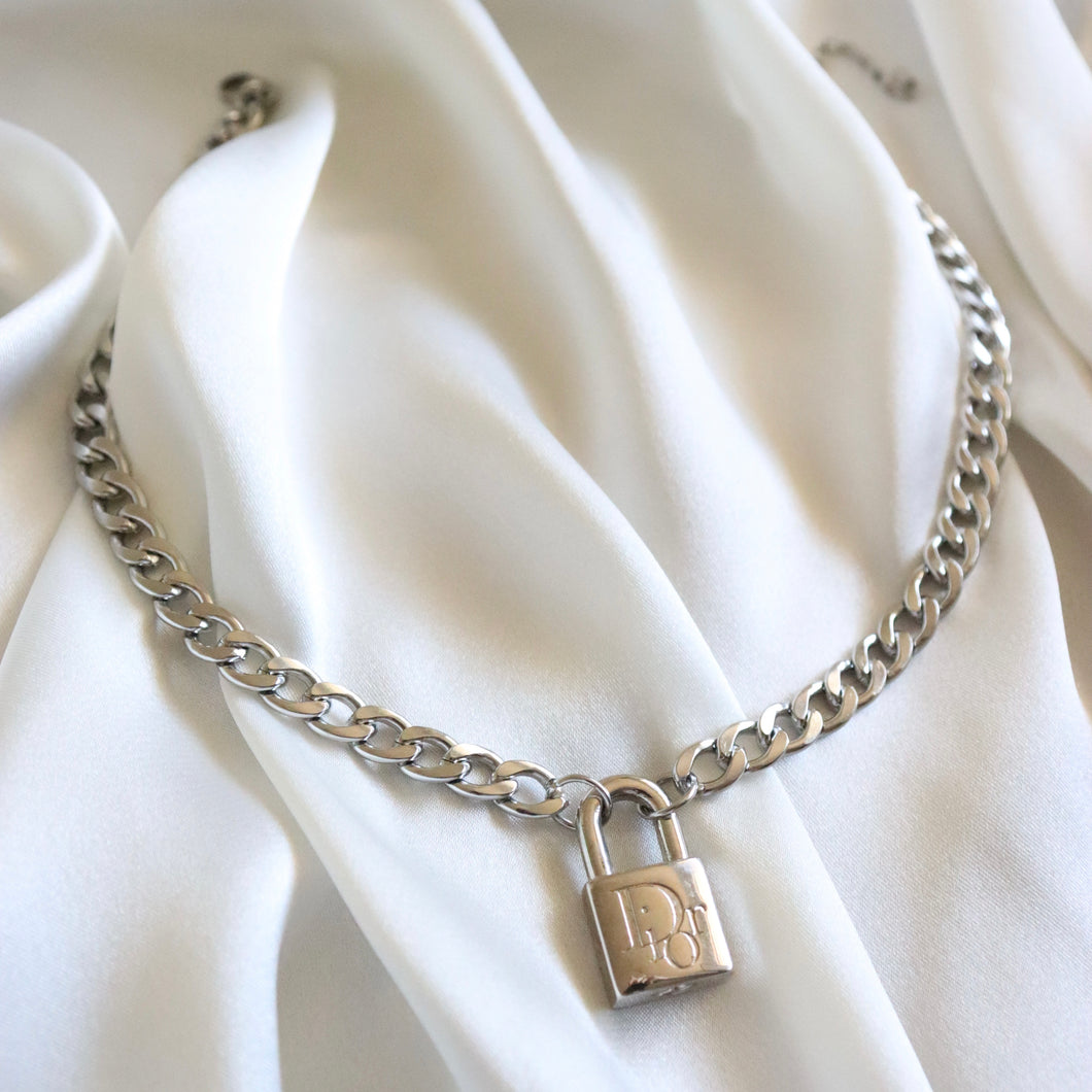 Louis Vuitton Padlock Choker Necklace, Vintage Reworked Jewelry