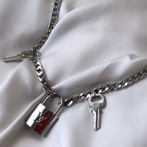 Repurposed Vintage Silver LV Lock Necklace