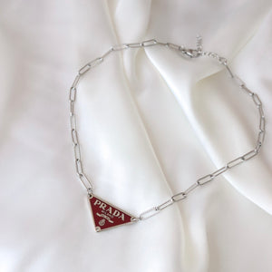 Rework Vintage Red Prada Emblem on Necklace
