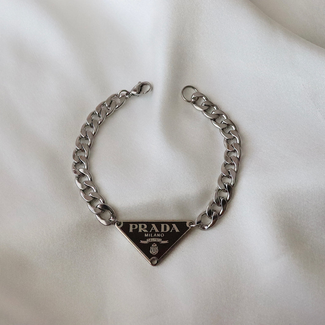 Rework Vintage Black Prada Triangle Emblem on Bracelet