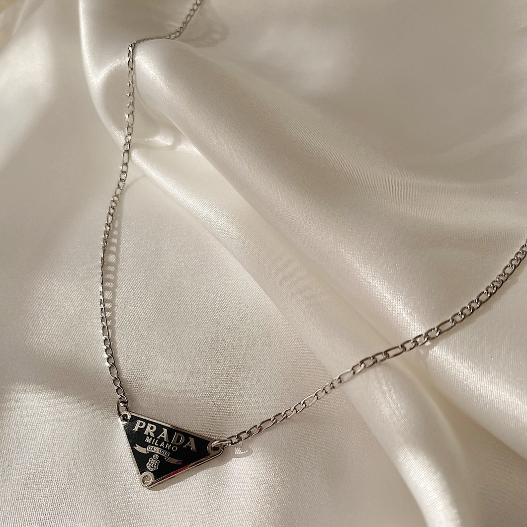 Rework Vintage Prada Emblem on Figaro Chain Necklace
