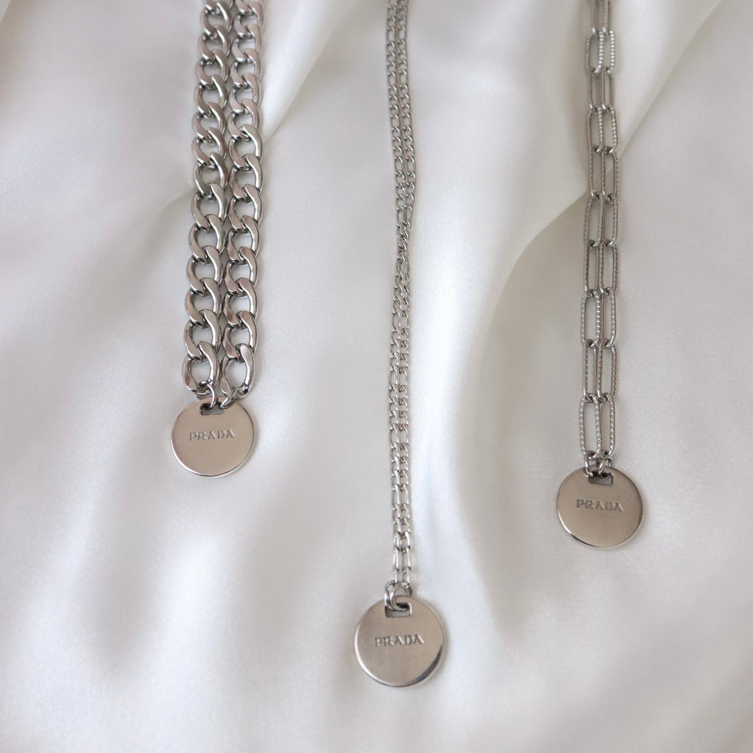 Rework Vintage Silver Prada Tag on Necklace