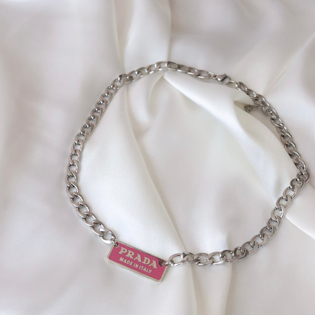 Rework Vintage Pink Prada Emblem on Necklace or Bracelet