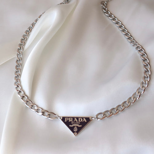 Rework Vintage Dark Purple Prada Emblem on Necklace