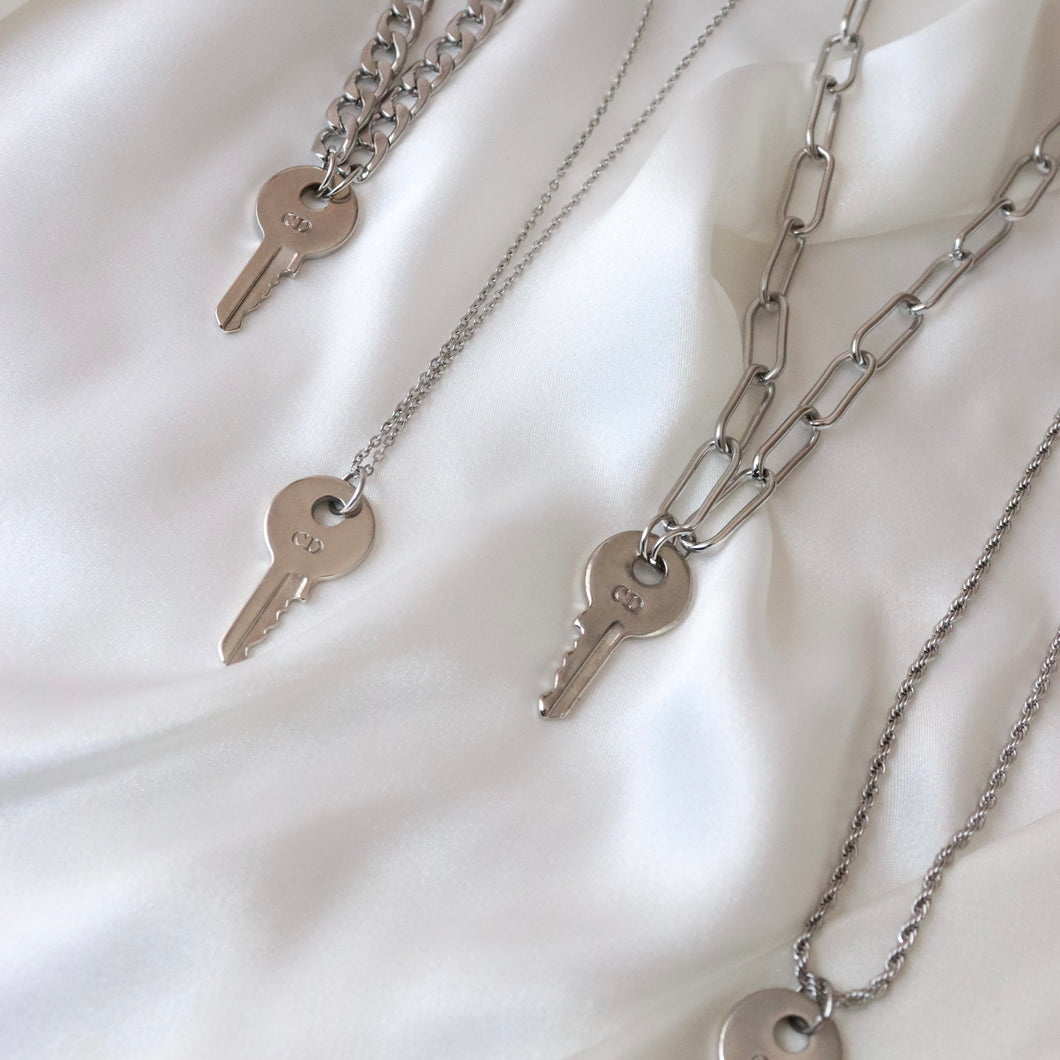 Rework Vintage Silver Christian Dior Key on Necklace