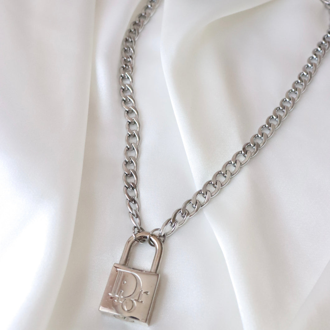 Rework Vintage Silver Dior Lock on Necklace