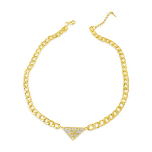 Rework Vintage White and Gold Prada Emblem on Necklace